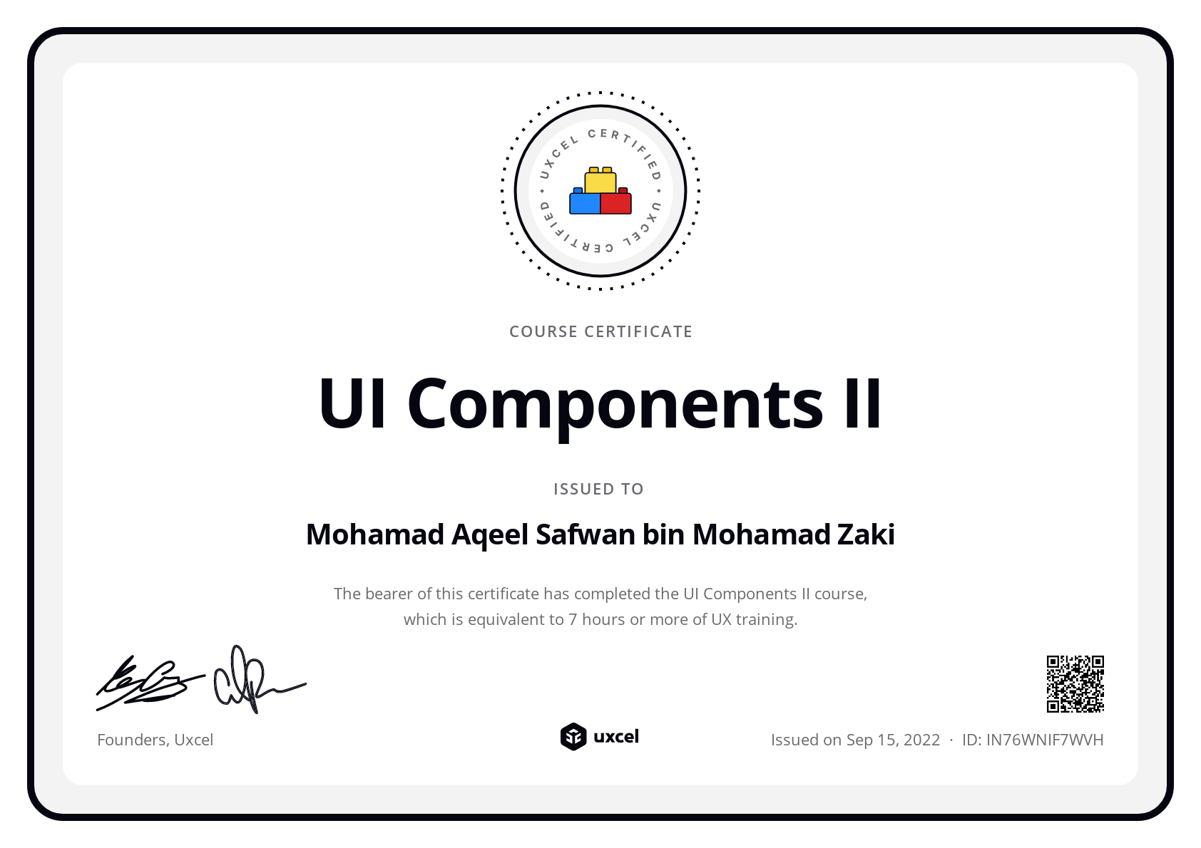 Mohamad Aqeel Safwan bin Mohamad Zaki's certificate